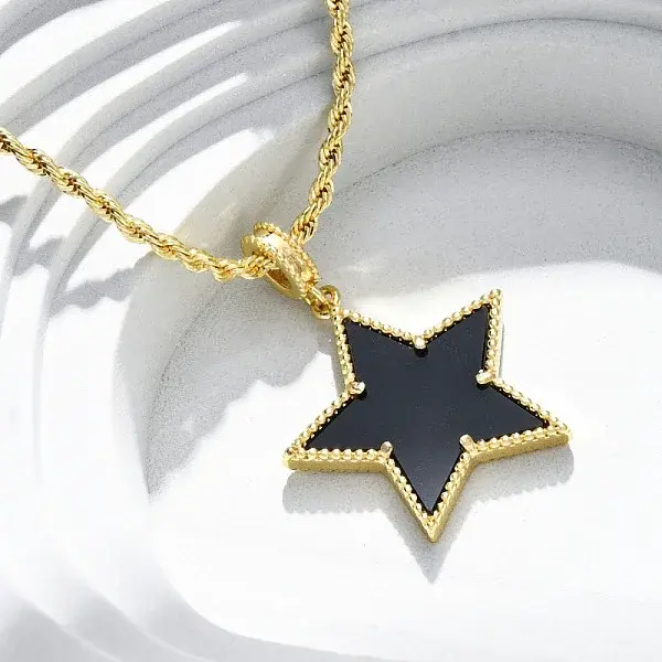 Brass Enamel Star Pendant Necklaces for Women