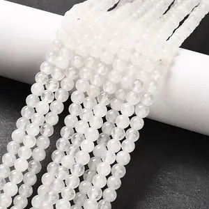 Round Natural White Jade Bead Strands