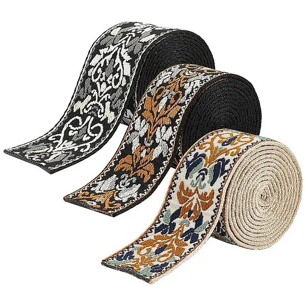 3Pcs 3 Colors Polyester Jacquard Flower Ribbon