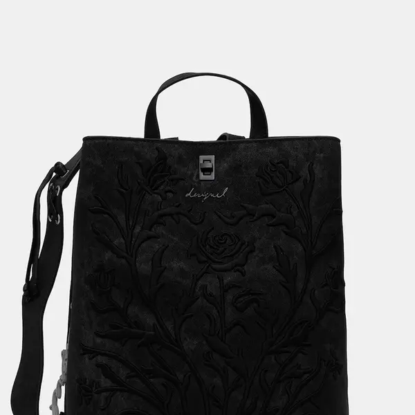 Batoh Desigual ROMEO FLORAL TOTAL B dámský, černá barva, velký, s aplikací, 25WAKP06