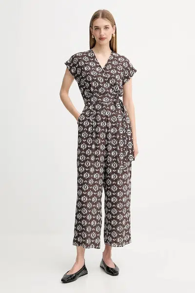 Hedvábný overal Weekend Max Mara ARIZONA hnědá barva, s výstřihem do v, 2525246021600