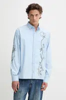Bavlněná košile Desigual GENOVA pánská, modrá barva, relaxed, s klasickým límcem, 25WMCW24