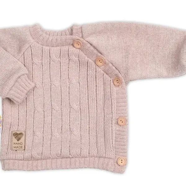 Baby Nellys Rostoucí pletený svetřík a kalhoty s kapsou Hand Made 2D, Nature, pudrově růžová
