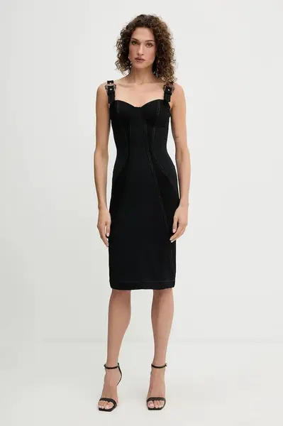 Šaty Versace Jeans Couture černá barva, midi, přiléhavé, 79HAO94M DT037
