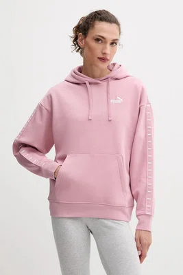 Mikina Puma dámská, růžová barva, s kapucí, hladká, 688096