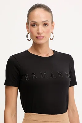 Bavlněné tričko Ermanno Scervino dámské, černá barva, 57TL012EE2R