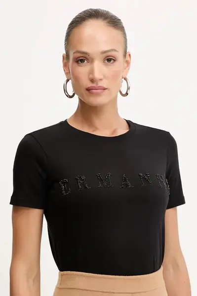 Bavlněné tričko Ermanno Firenze dámské, černá barva, 57TL012EE2R