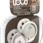 LOVI Dudlík s mini štítkem silikonový dynamický Buddy Bear 0-2m 2 ks