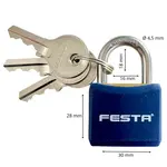 Zámek visací mosazný, 30 mm, poplastovaný