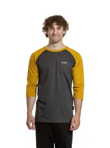 Meatfly pánské tričko s dlouhým rukávem Kennedy Raglan Charcoal Heather / Mustard | Šedá | Velikost S | 100% bavlna