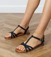 Gemre Black flat buckle sandals Sabrina