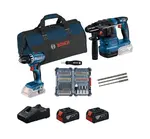 Bosch - 18V AKU súprava vŕtacieho skrutkovača GSR 18V-45 a vŕtacieho kladiva GBH 18V-22, s príslušenstvom, 2x aku 4,0 Ah Li-Ion, nabíjačka 0615V0003D