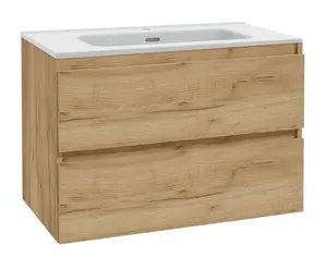 kielle Nefia - Skrinka vrátane umývadla, 80x55x46 cm, 2 zásuvky, zlatý dub 50027S821