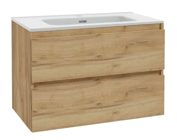 kielle Nefia - Skrinka vrátane umývadla, 80x55x46 cm, 2 zásuvky, zlatý dub 50027S821