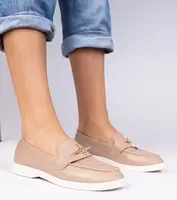 Gemre Dark beige women's loafers with a gold ornament Senna