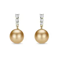 Zlaté náušnice s perlou južného Pacifiku a diamantmi KLENOTA