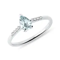 Prstienok z bieleho zlata s akvamarínom a diamantmi KLENOTA