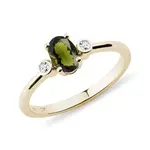 Prsten s vltavínem a bezel diamanty ve žlutém zlatě KLENOTA