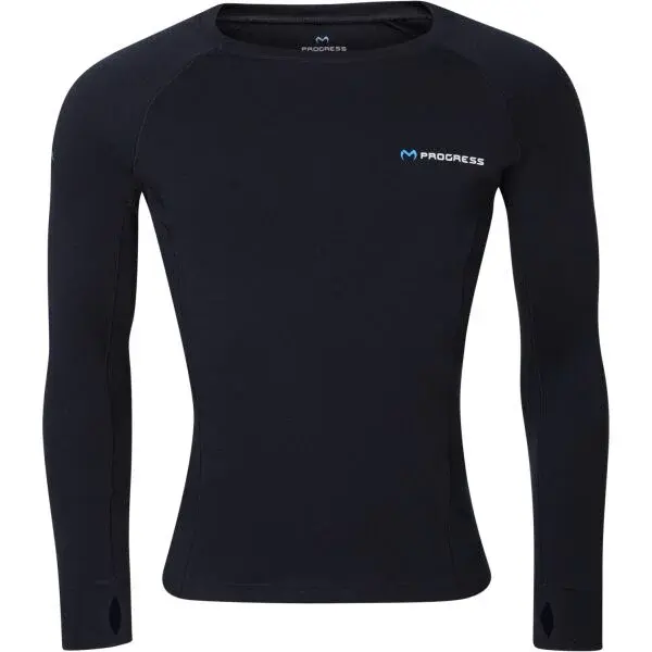 PROGRESS MT TDR Pánske merino tričko s dlhým rukávom, čierna, veľkosť