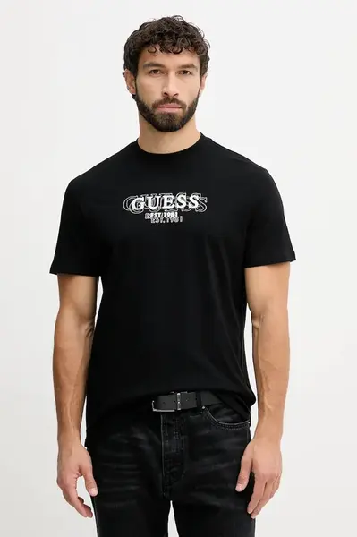 Bavlněné tričko Guess pánské, černá barva, s potiskem, M5BI05 I3Z14