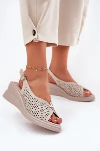 Dámské Kožené Sandály Na Klínu Vinceza 41476 Béžové