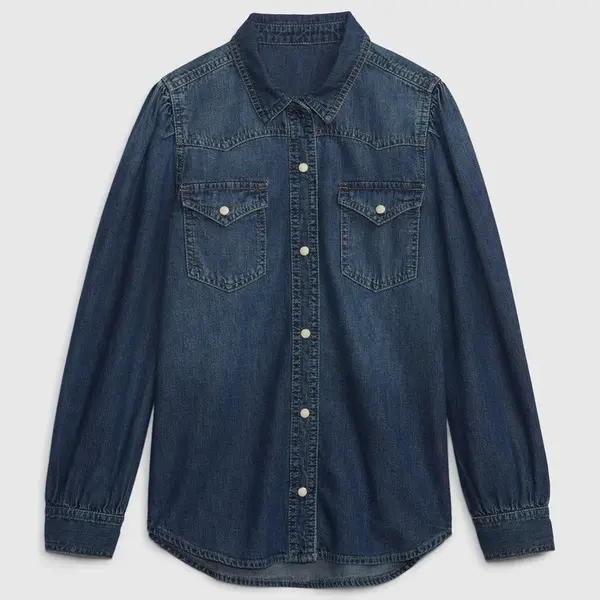 Tmavomodrá dievčenská džínsová košeľa GAP