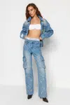 Trendyol X Sagaza Studio modrý elastický detail a na sebe džínsy