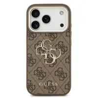 Zadní kryt Guess PU Leather 4G Metal Logo Gold Frame pro Apple iPhone 17 Pro Max, hnědá