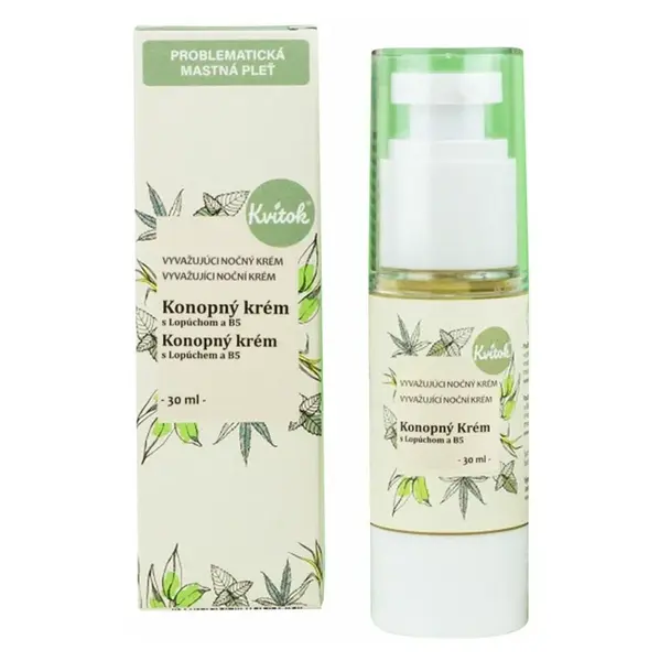 KVITOK Konopný noční krém s lopuchem a B5 pro mastnou/problematickou pleť 30 ml