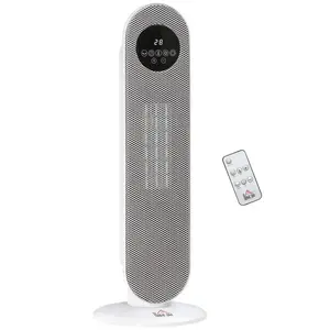 HOMCOM BÍLÝ plastový ventilátor s ohřívačem