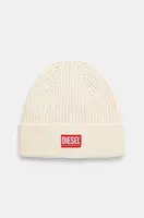 Vlněná čepice Diesel béžová barva, z tenké pleteniny