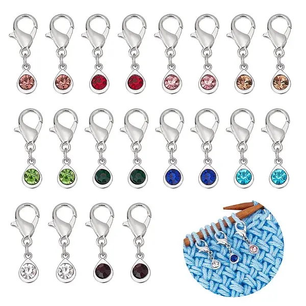 20Pcs 10 Colors Alloy Glass Pendant Stitch Markers