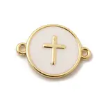 Brass Enamel White Flat Round Links