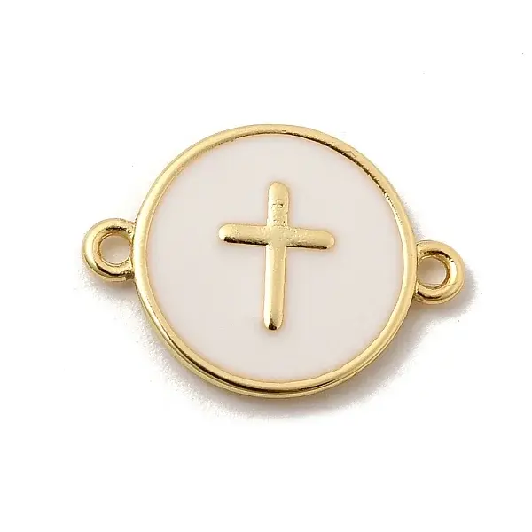 Brass Enamel White Flat Round Links