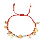 Stainless Steel Cross & Hamsa Hand & Medal Charms Braided Bracelets