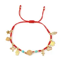 Stainless Steel Cross & Hamsa Hand & Medal Charms Braided Bracelets