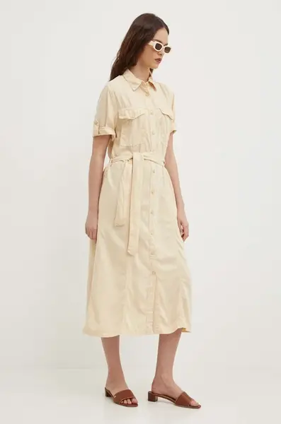 Šaty Pepe Jeans EVELINDA béžová barva, midi, PL953482