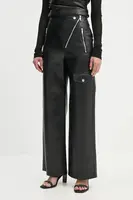 Kalhoty Nanushka HAYES dámské, černá barva, jednoduché, high waist, NW24FWPA45300