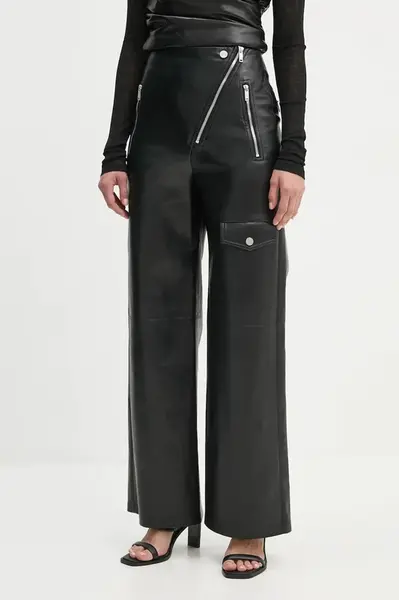 Kalhoty Nanushka HAYES dámské, černá barva, jednoduché, high waist, NW24FWPA45300