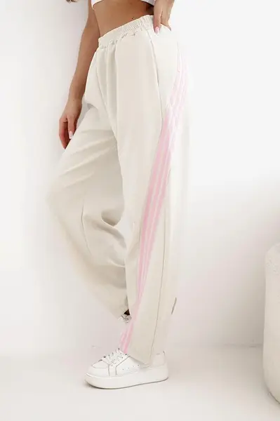 Kesi dámské viskózové kalhoty s bočními pásky, béžové