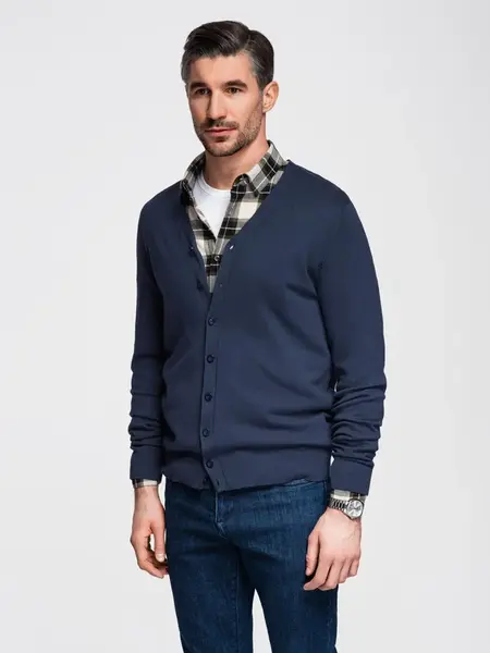 Ombre Knitted monochrome men's viscose cardigan - navy blue