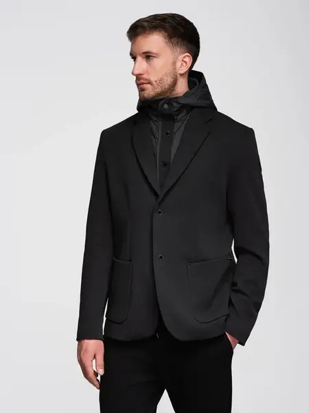 Ombre Men's jacket with high collar and hood - black