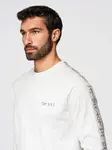 Ombre Men's cotton U-neck longsleeve with piping and chest print - broken white