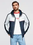 Ombre Men's contrast windbreaker jacket with hood - navy blue and white