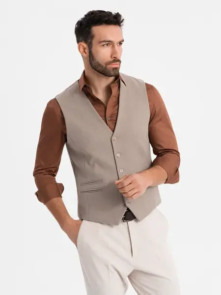 Ombre Men's suit vest with classic detailing and lining - beige