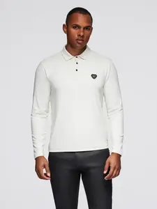 Ombre Long sleeve polo shirt with elegant branded buttons - cream