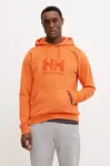 Bavlněná mikina Helly Hansen HH LOGO pánská, oranžová barva, s kapucí, s potiskem, 30394