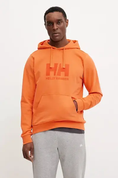 Bavlněná mikina Helly Hansen HH LOGO pánská, oranžová barva, s kapucí, s potiskem, 30394