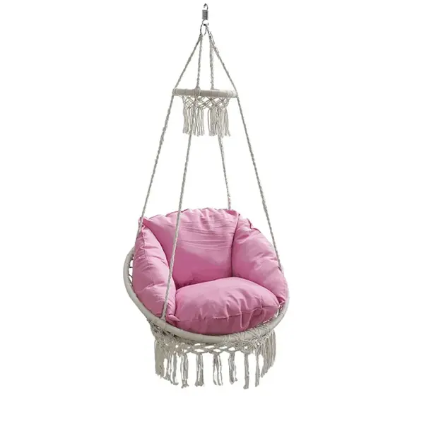 Závěsné houpací křeslo s třásněmi delus - bílá/růžová