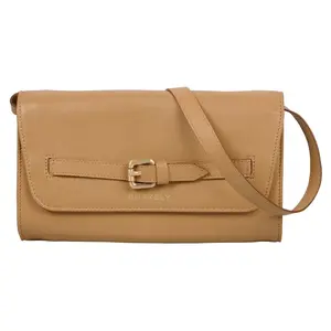 Dámska crossbody kožená kabelka Burkely Clutch - svetlo hnedá